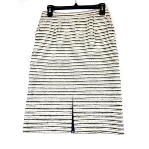 Eastex Women Pencil Tweed White Gold Blue Striped Skirt Size 8